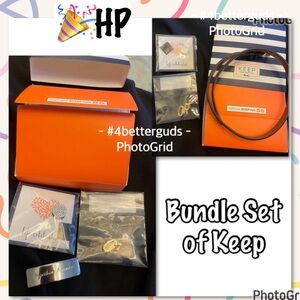 SET Keep Collective Double Leather Gold Band Gold C R & Together Bar  Pave Disc